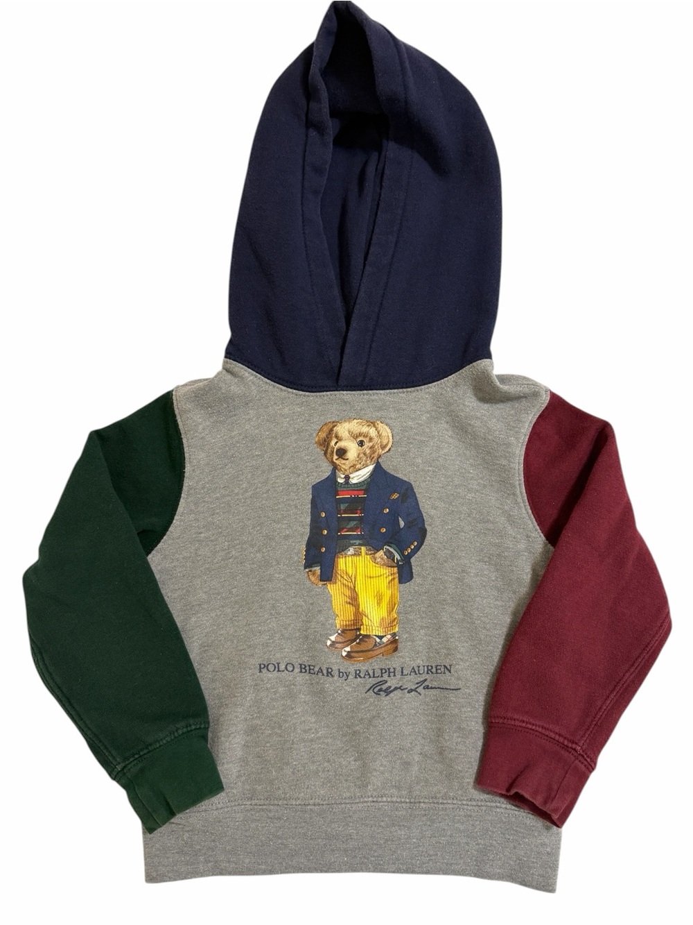 Polo Ralph Lauren Polo Bear Colorblock Hoodie 3T Gray Green Burgundy